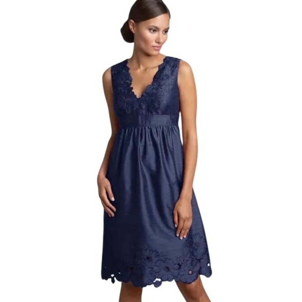 Adrianna Papell‎ Women's Floral Embroidered V Neck Shantung Midi Dress Size 10